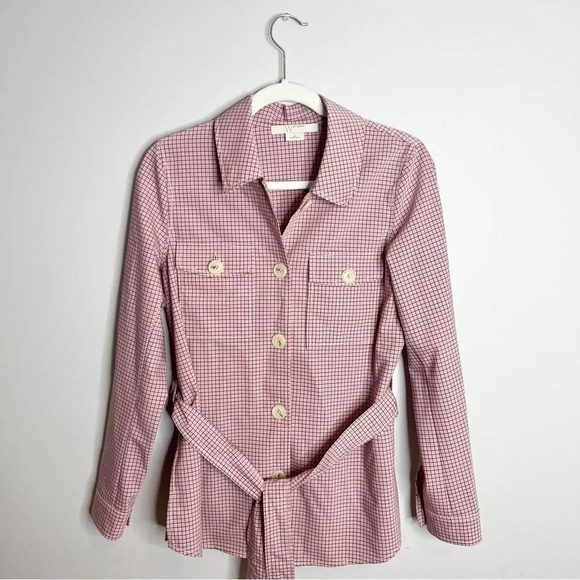 W by Worth Pink Plaid Belted Jacket - Picture 1 of 7